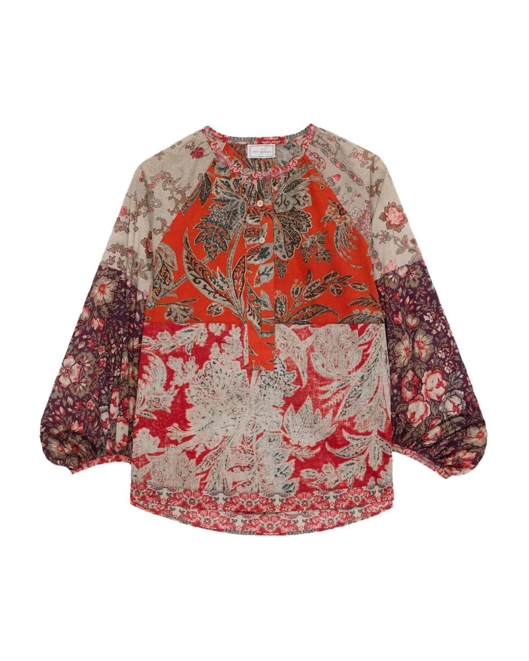 Pierre Louis Mascia Red Dante Patchwork Balloon-Sleeve Shirt