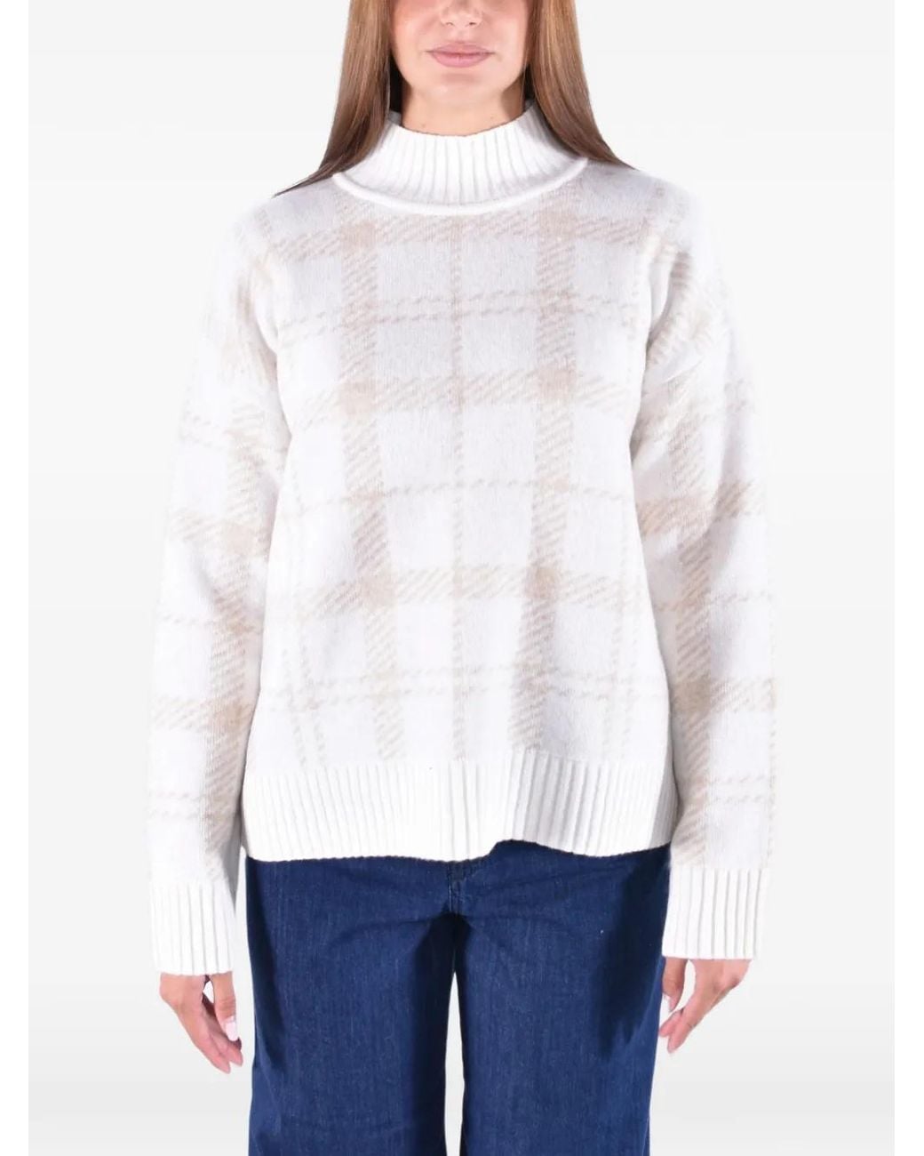 Barbour White Delilah Check-Pattern Sweater