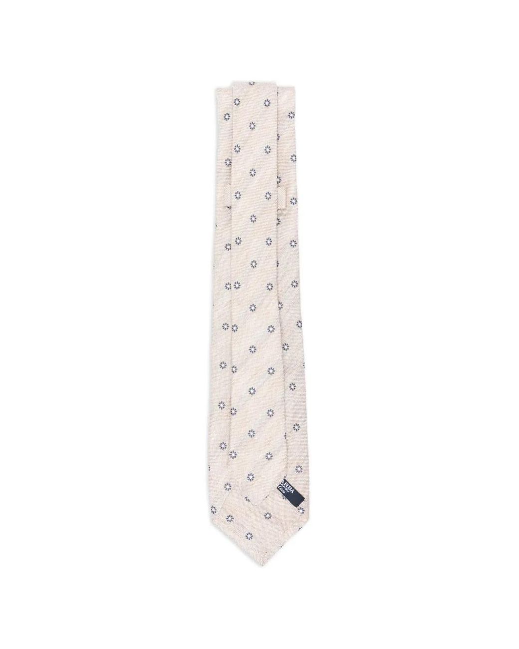 Barba Napoli White Floral-Pattern Tie for men