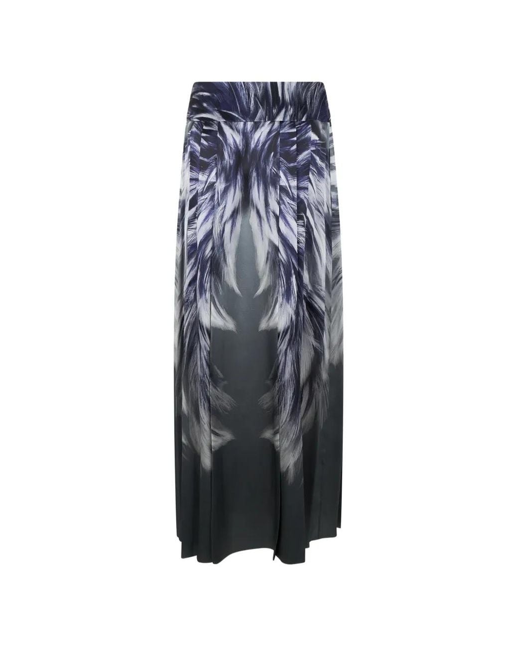 Alberta Ferretti Blue Feather-Print Maxi Skirt