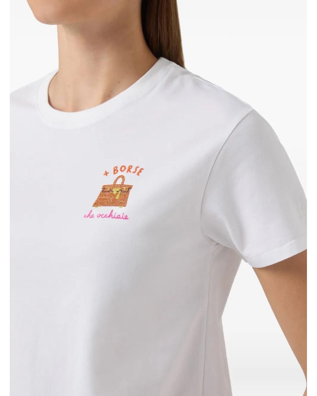 Mc2 Saint Barth White Emilie T-Shirt With + Borse Che Occhiaie Embroidery And Rhinestones