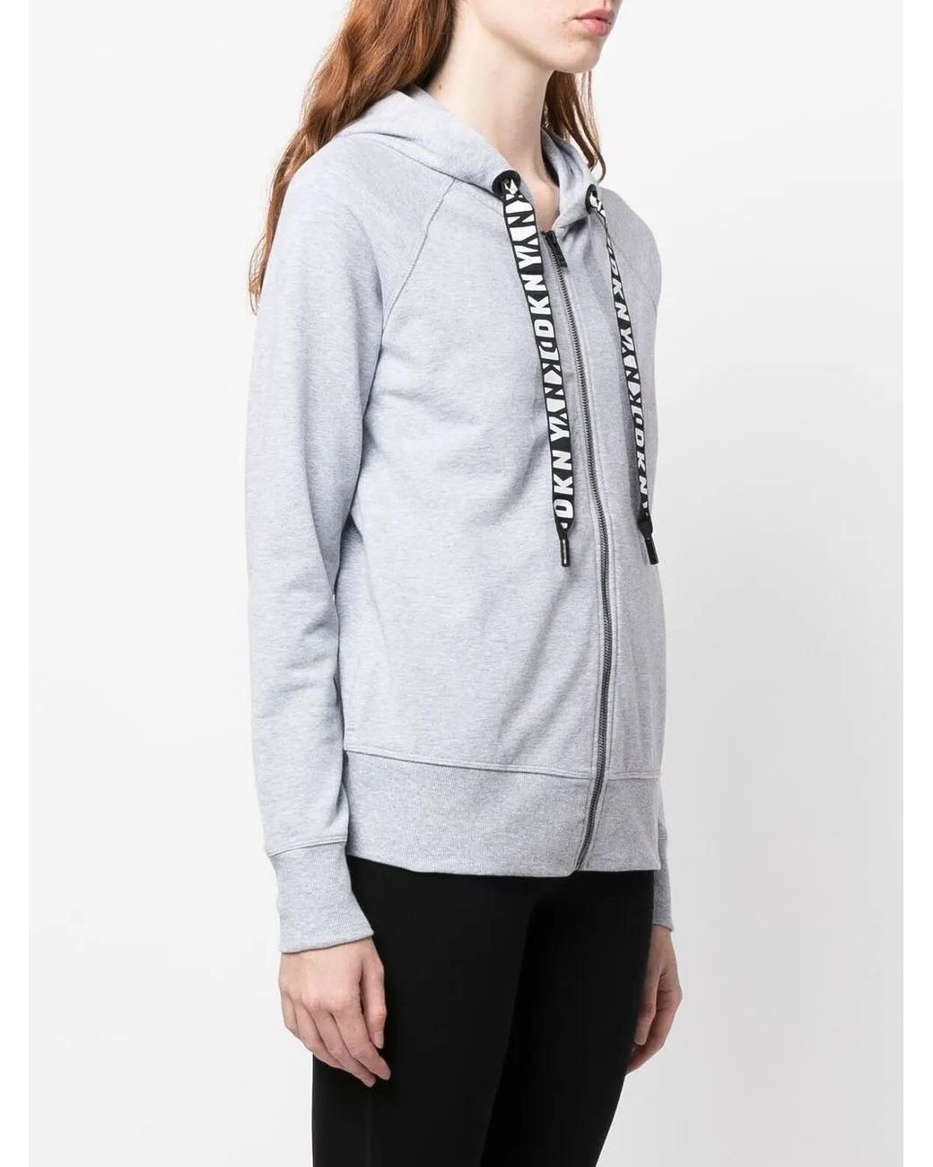 DKNY Gray Logo-Drawstring Zip-Up Hoodie