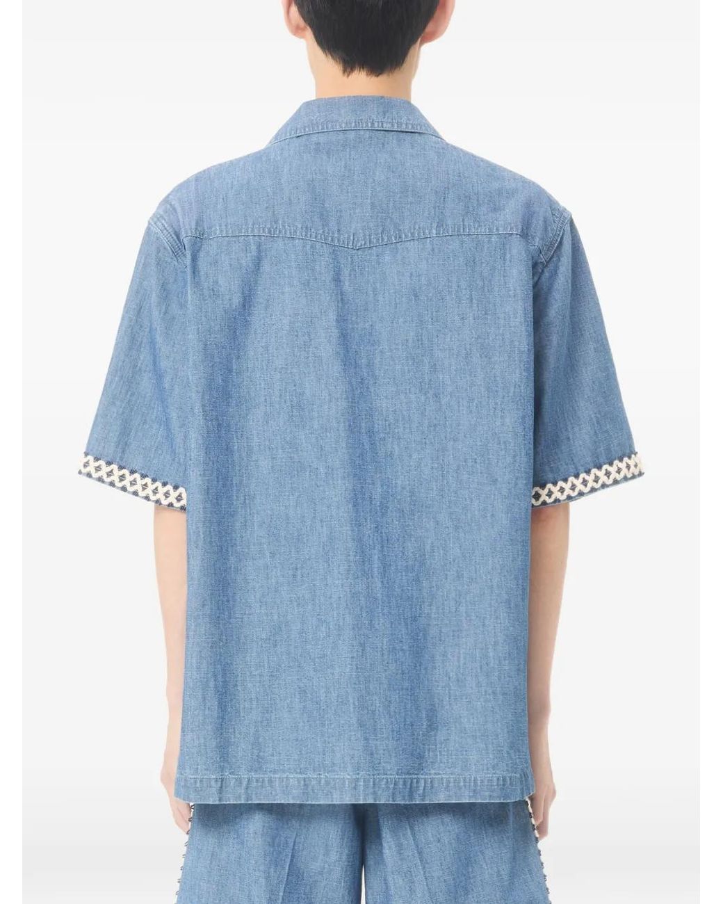 Valentino Garavani Blue Denim Bowling Shirt for men