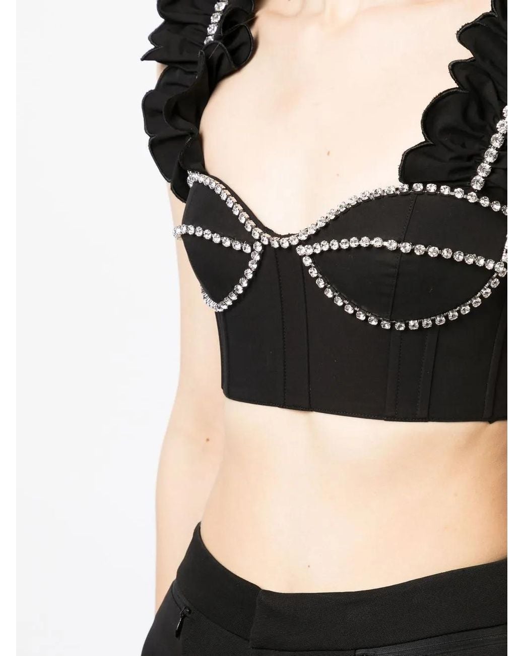 Area Black Crop Top With Crystals
