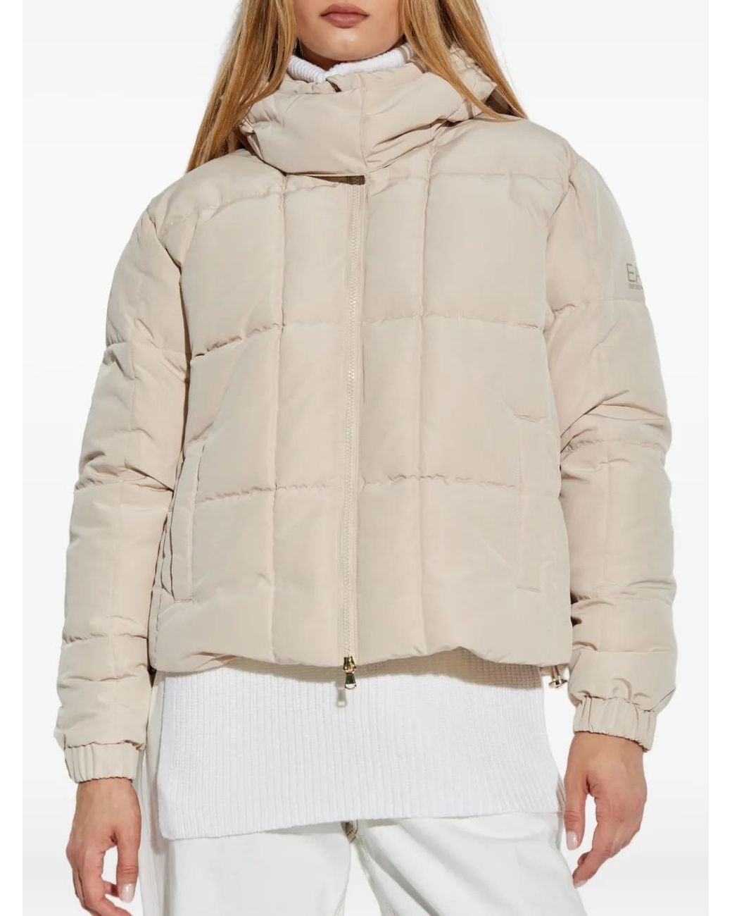 EA7 Natural Quilted Hooded Puffer Jacket