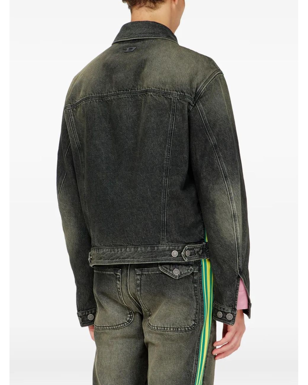 DIESEL Green Trucker Jacket With Striped-Shoulder Bands for men