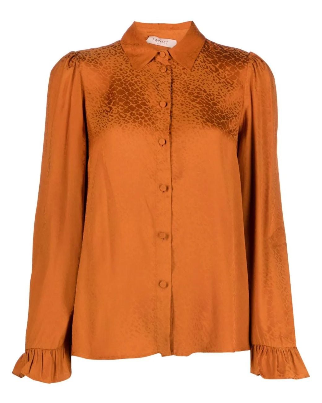 Twinset Orange Animal-Print Ruffle-Cuffs Shirt