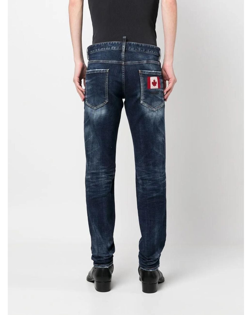 DSquared² Blue Flag Patch Slim-Fit Jeans for men