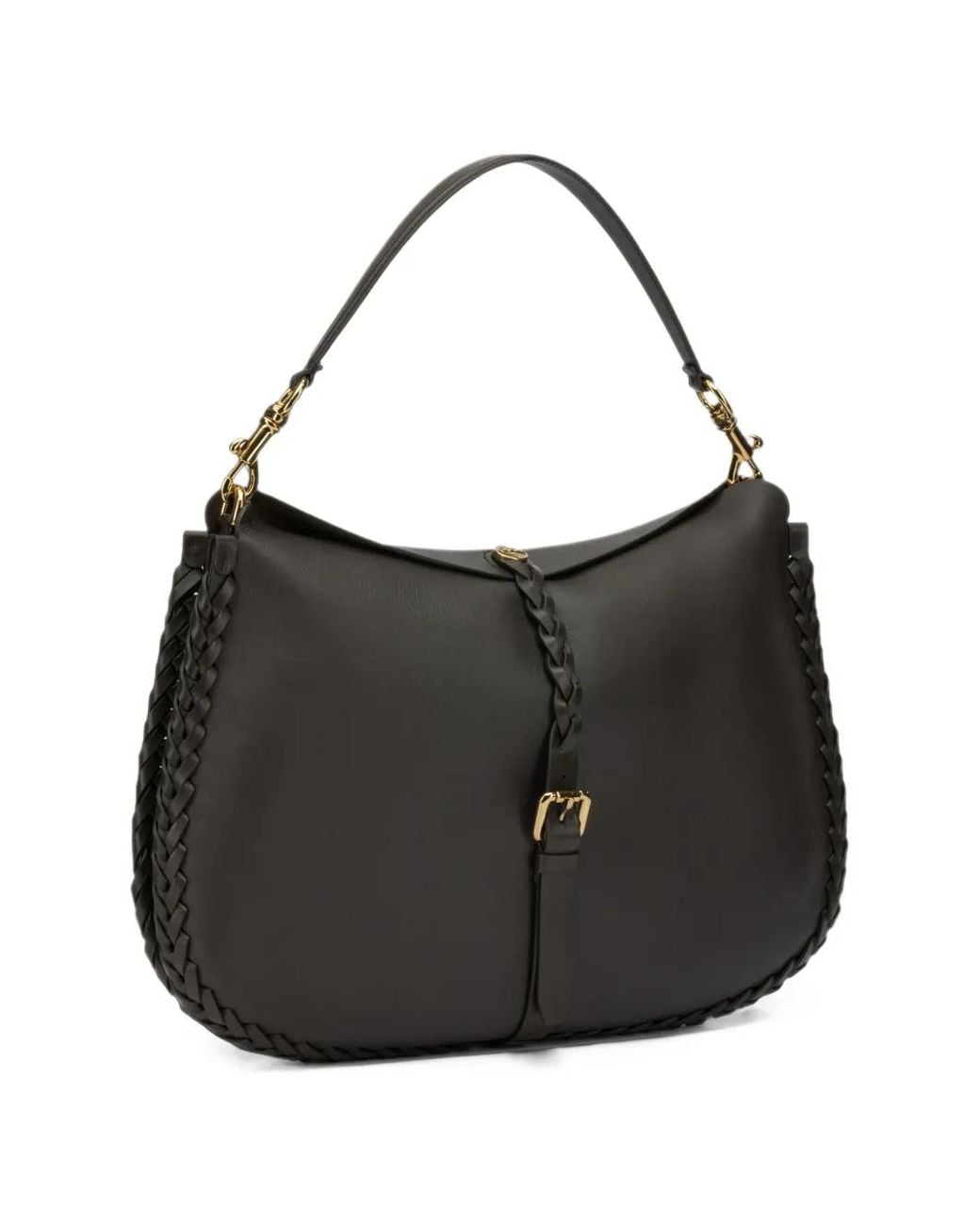 Etro Black Grand Sac Porté Épaule Pony En Cuir À Bords Tressés