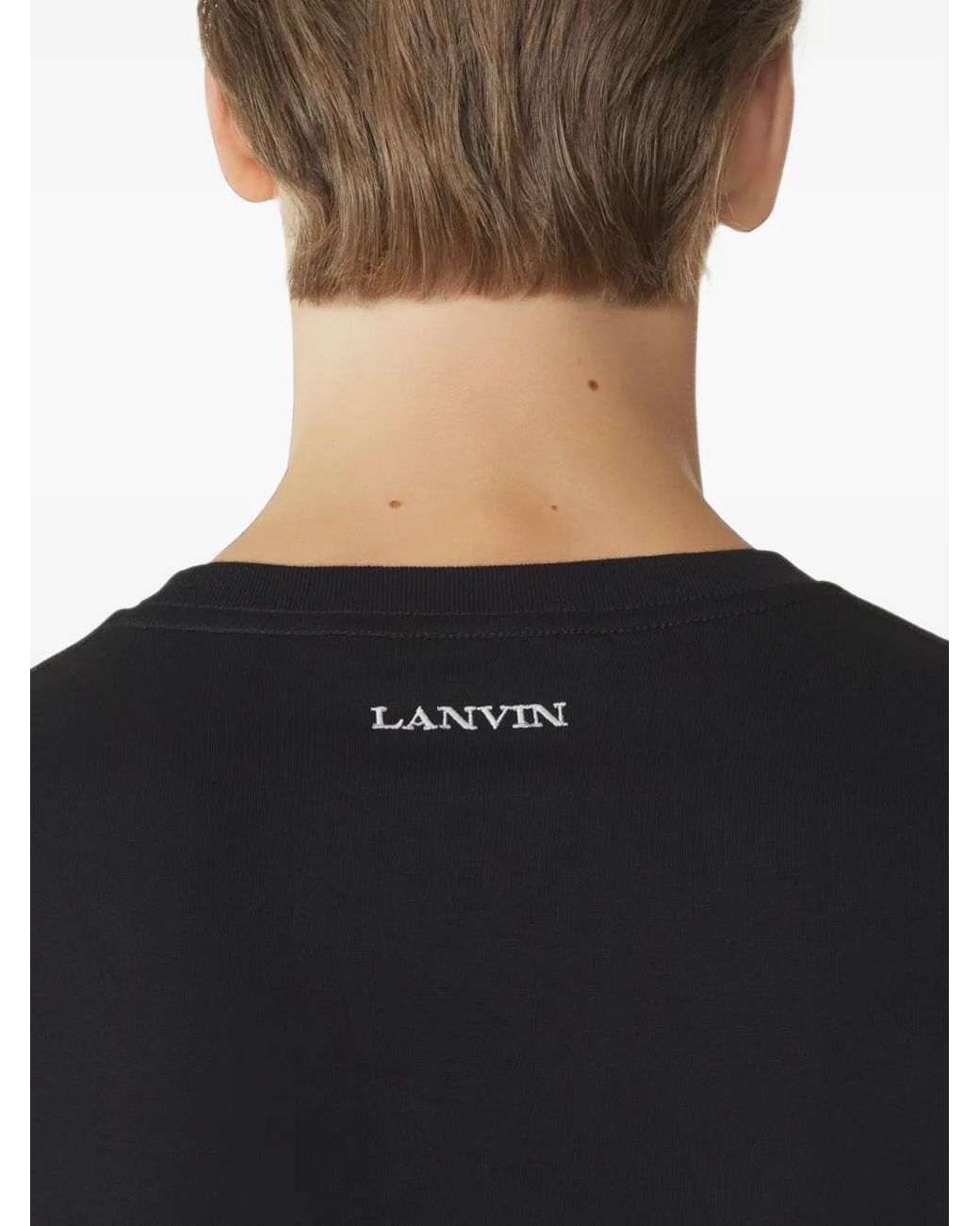 Lanvin Black Embroidered "M & D" Logo T-Shirt for men
