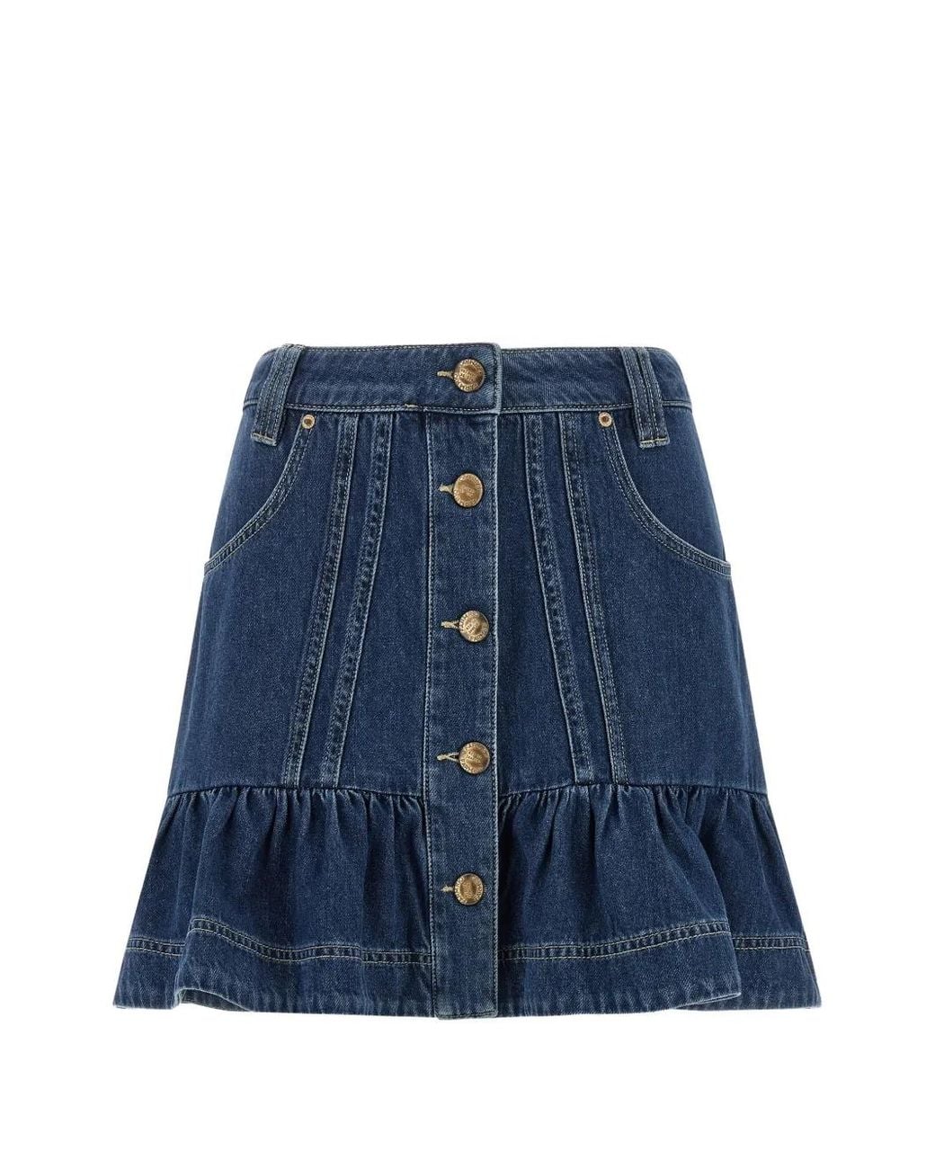 Farm Rio Blue Ruffled Button-Front Denim Mini Skirt