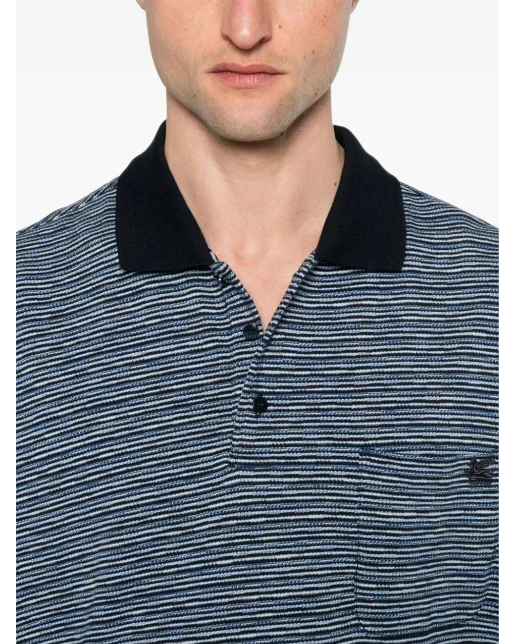 Etro Blue Striped-Knit Polo Shirt for men
