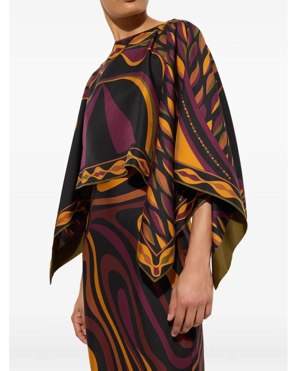 Emilio Pucci Black Marmo Print Silk Dress With Cape
