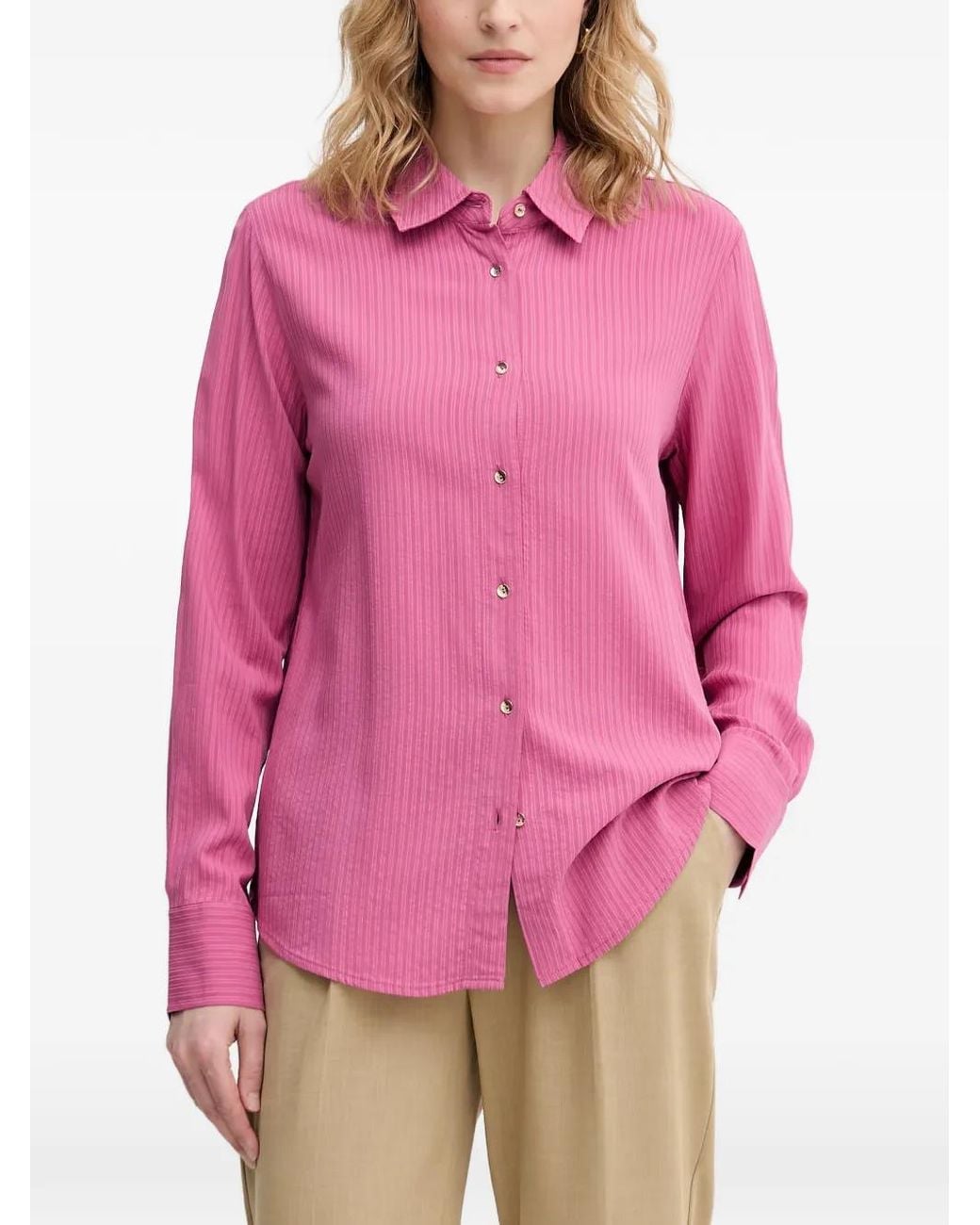 Benetton Pink Vertical-Stripe Long-Sleeve Shirt