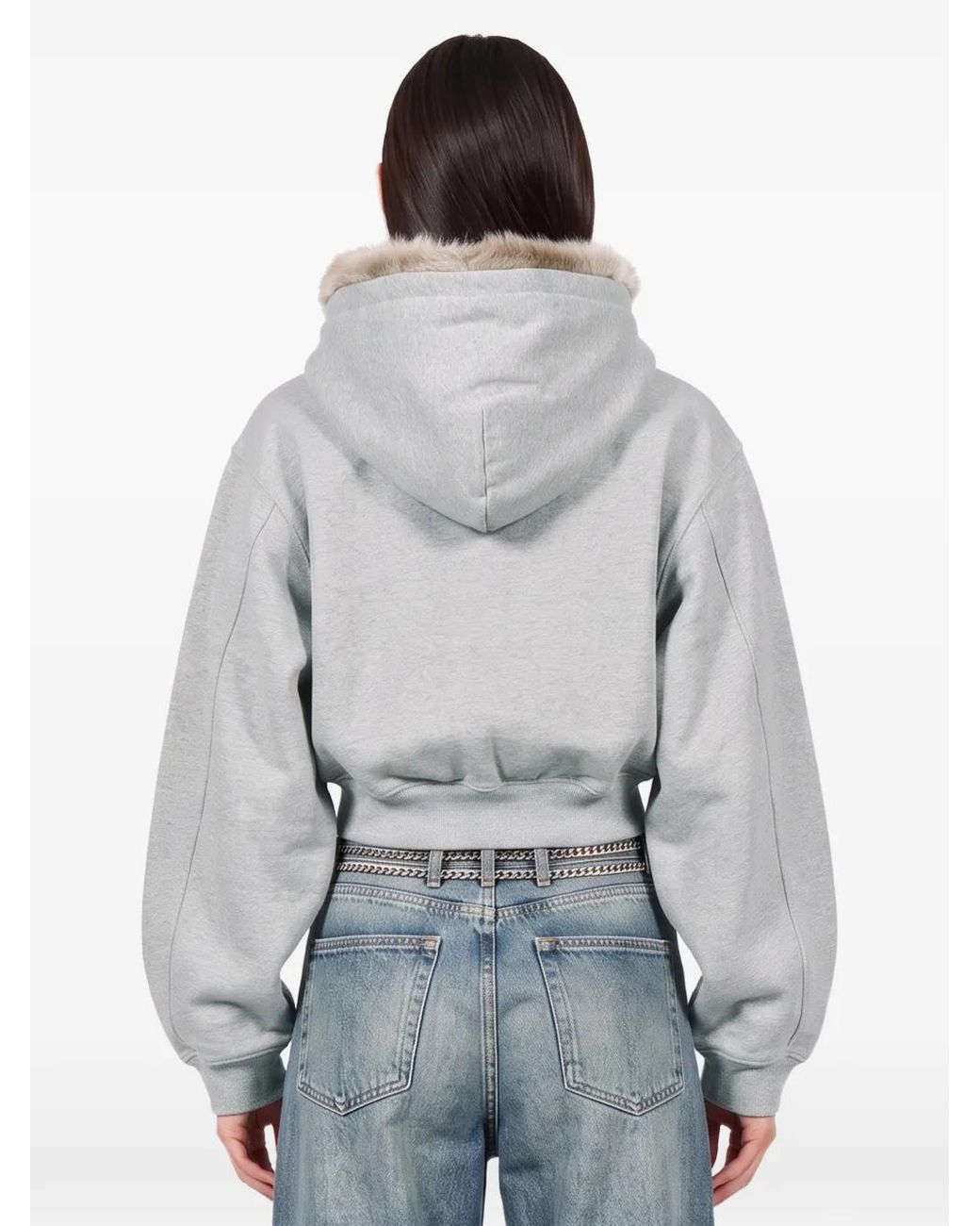 Alexander Wang Gray Faux Fur Hood Zip-Up Hoodie