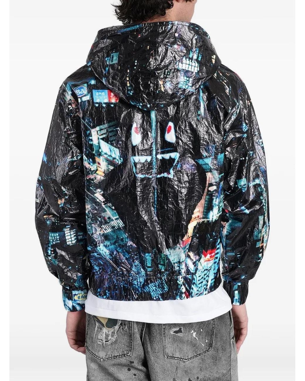 A Bathing Ape Gray Overall-Print Zip-Up Hooded Jacket for men