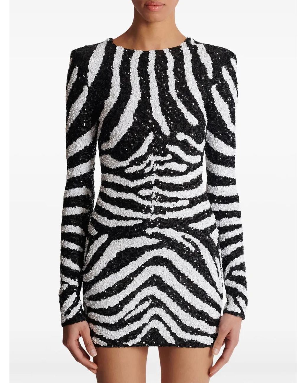green and black zebra striped mini dress from balmain Short Two-Tone Sequin in BF25-20