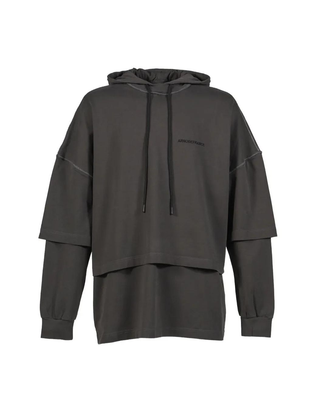 ARNODEFRANCE Gray Layered-Design Logo-Print Hoodie for men