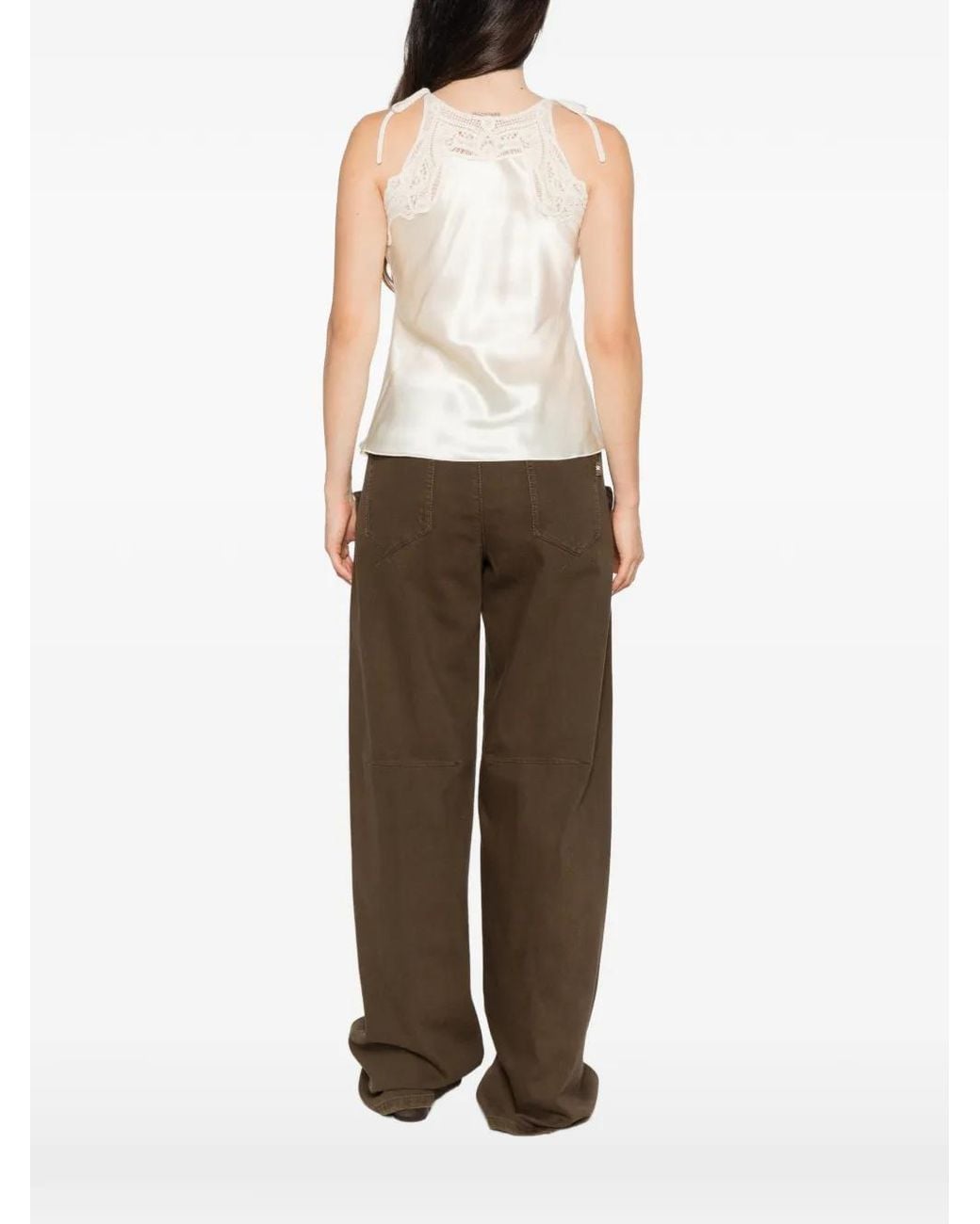Ermanno Scervino White Lace-Trim Silk Top