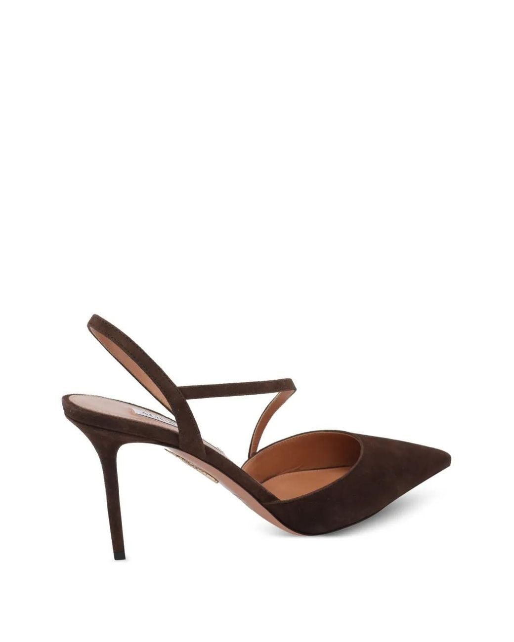 Aquazzura Brown Dynasty Suede Calfskin Slingbacks With Stiletto Heel