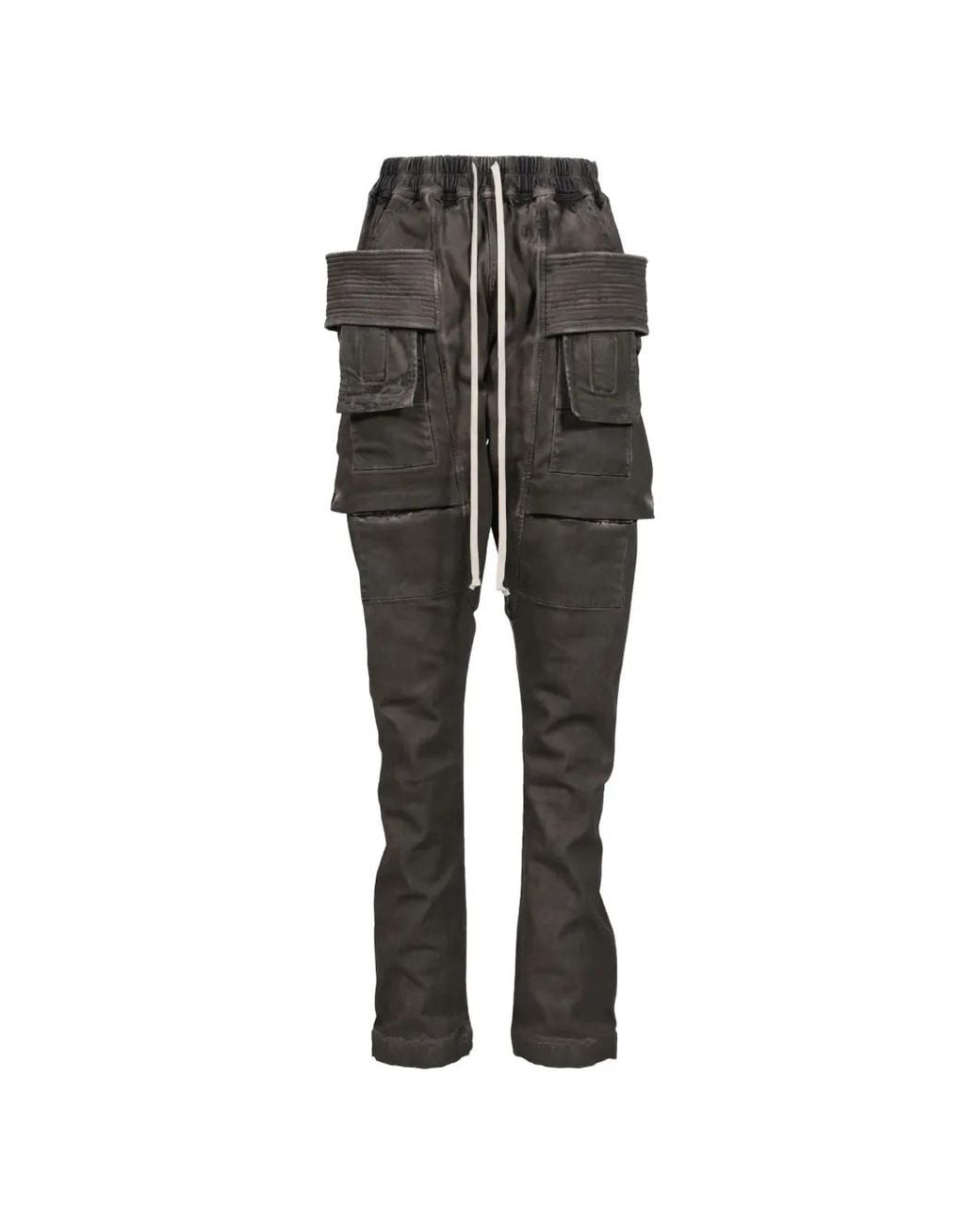 Rick Owens Black Creatch Multi-Pocket Drawstring Drop-Crotch Trousers for men