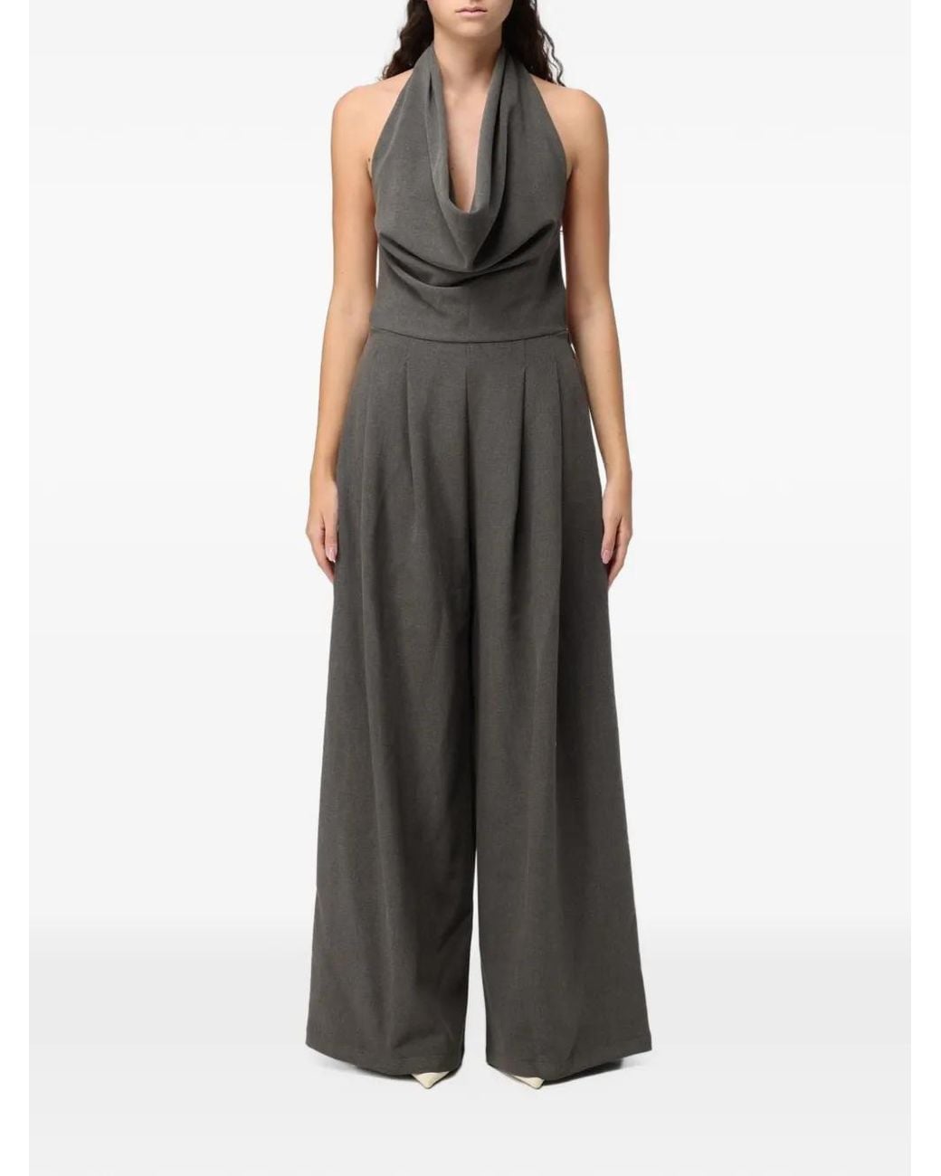 ELEH Gray Cowl-Neck Backless Jumpsuit
