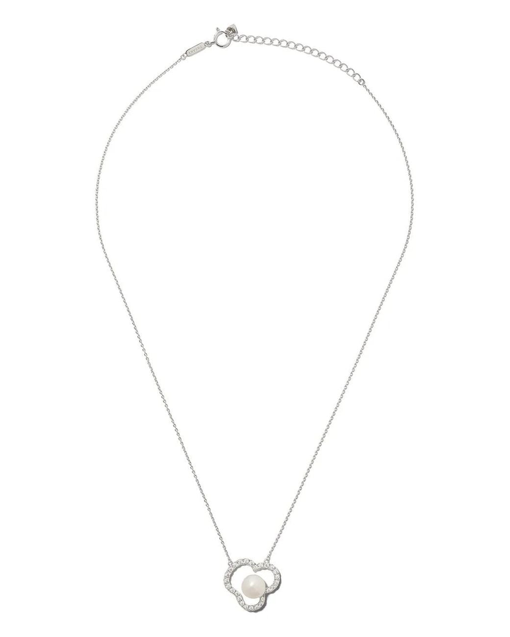 Tasaki White 18Kt Collection Line Chants Diamond And Akoya Pearl Pendant