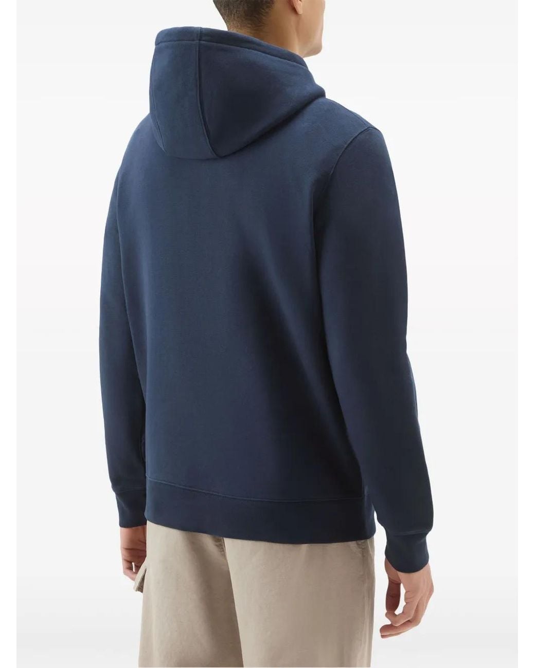 Woolrich Blue Cotton Blend Hoodie With Kangaroo Pocket for men