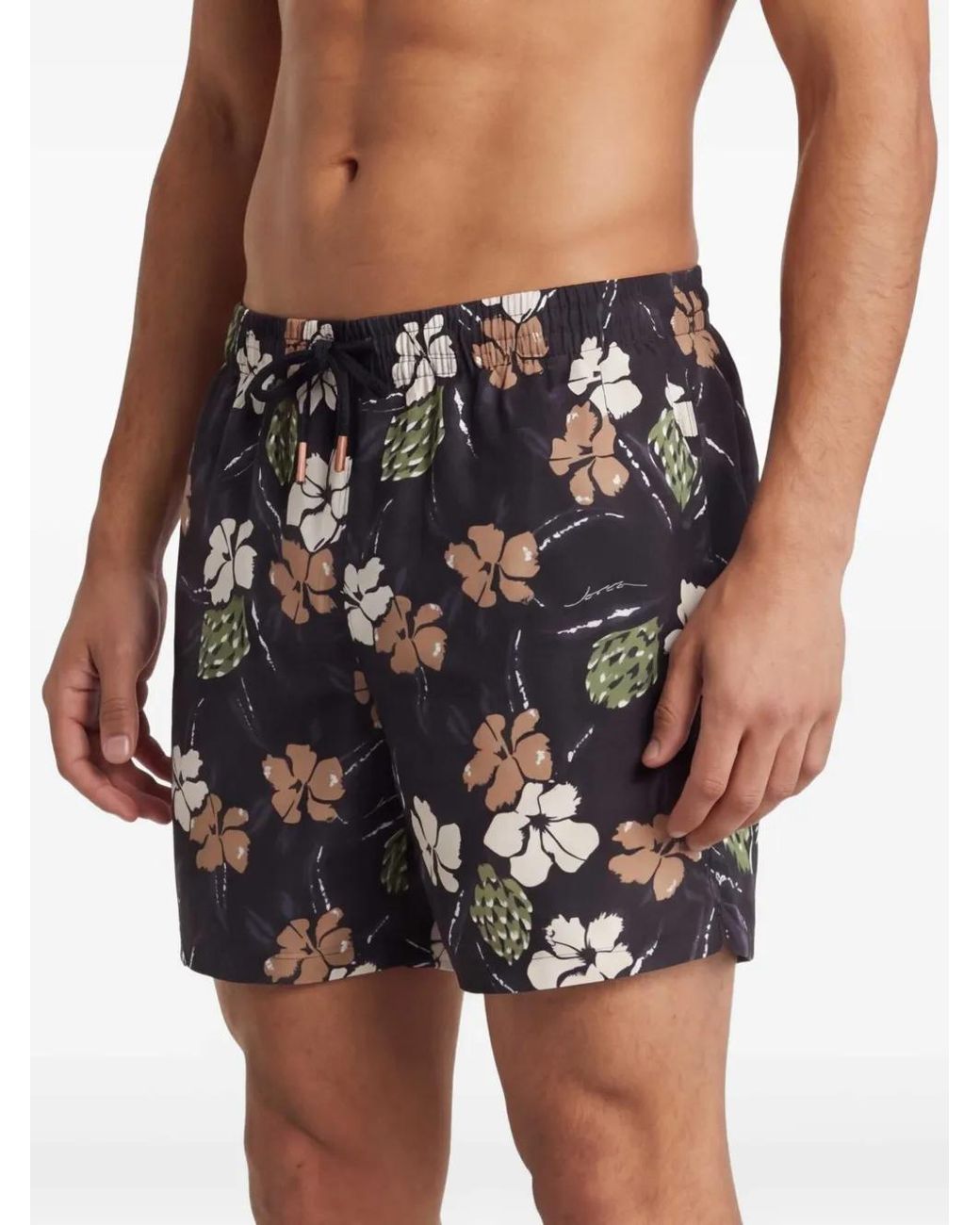 Boss Black Floral-Print Swim Shorts for men