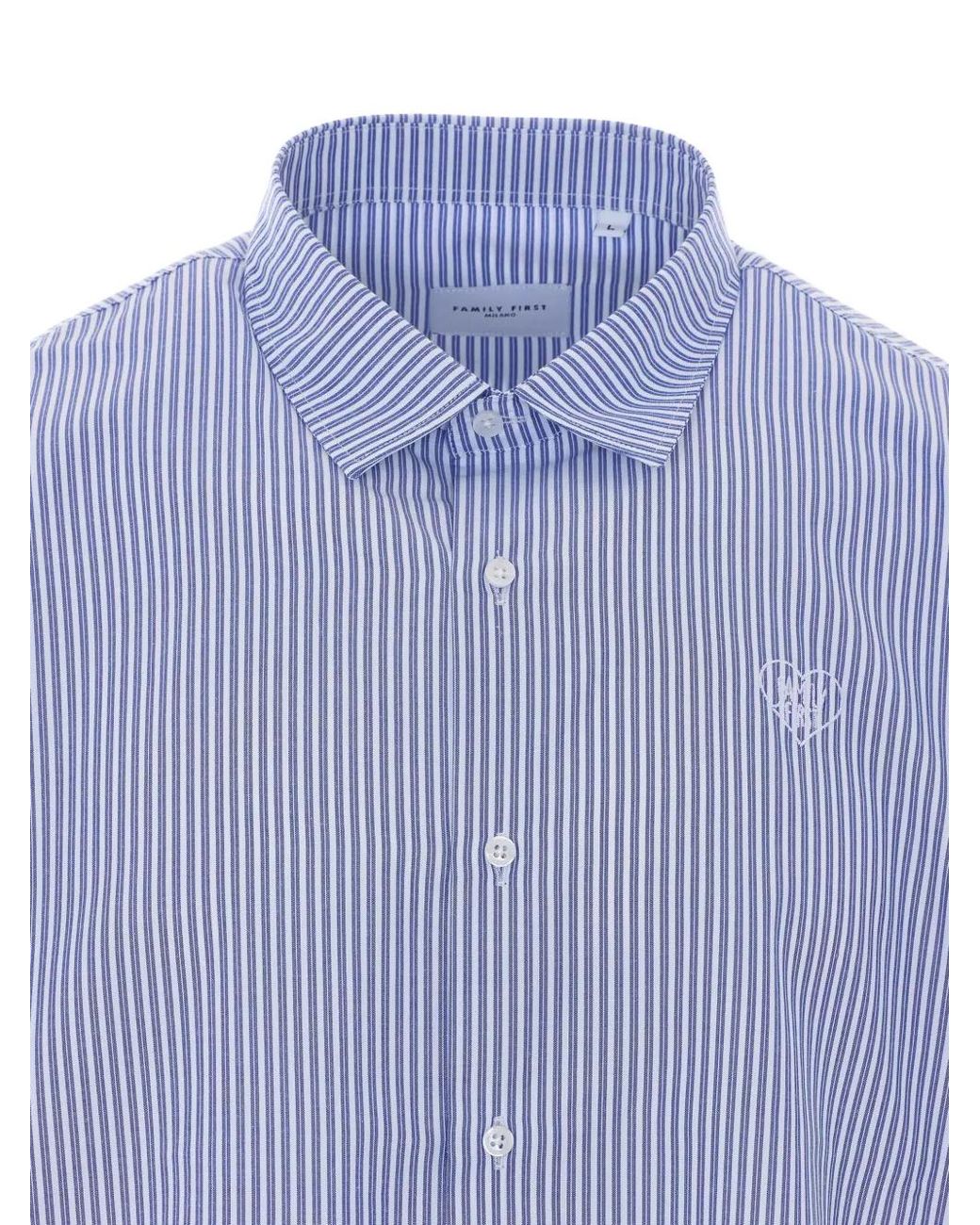 FAMILY FIRST Blue Striped Heart-Embroidered Shirt for men