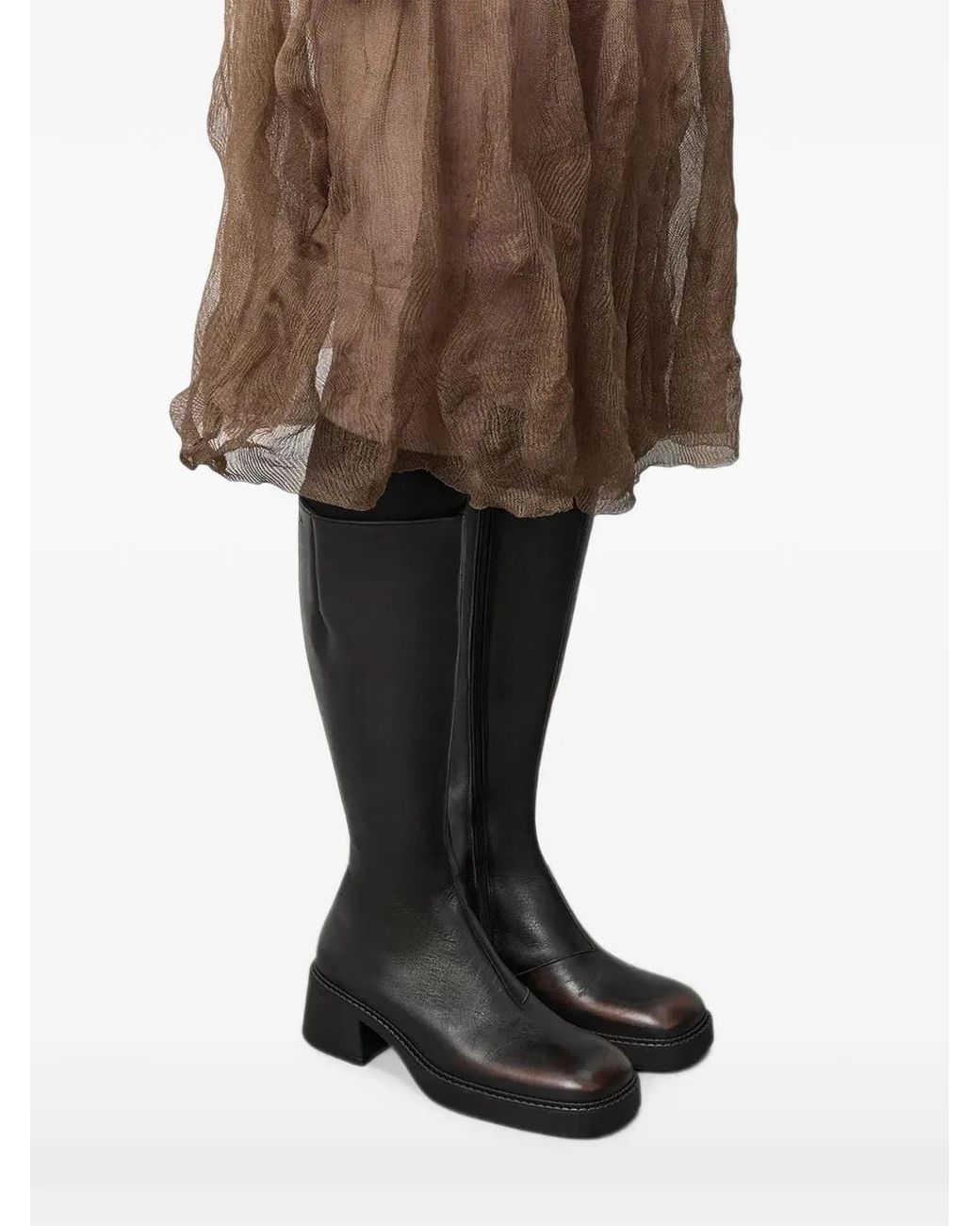 Miista Black Yumi Square-Toe Leather Knee-High Boots