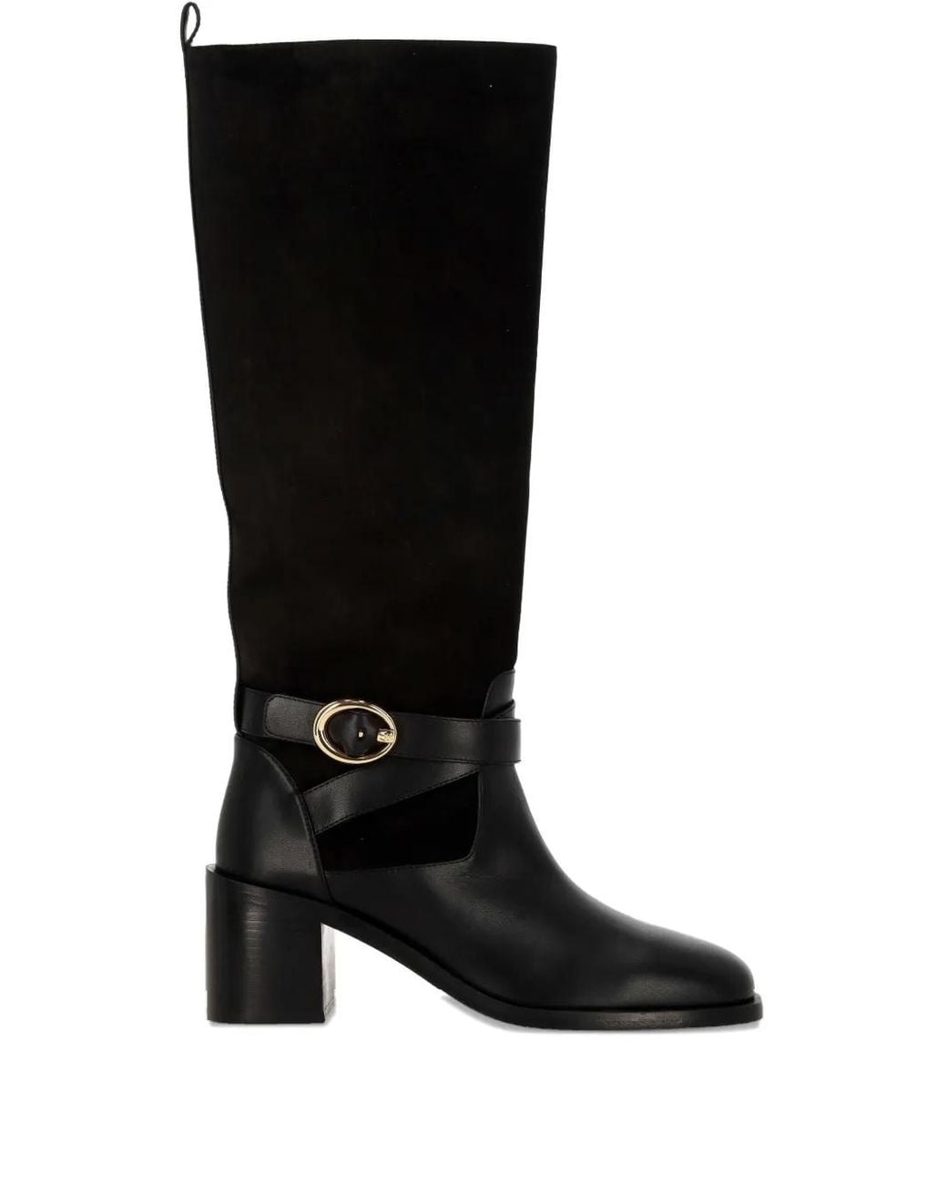 Stuart Weitzman Black Buckle-Detail Leather Boots