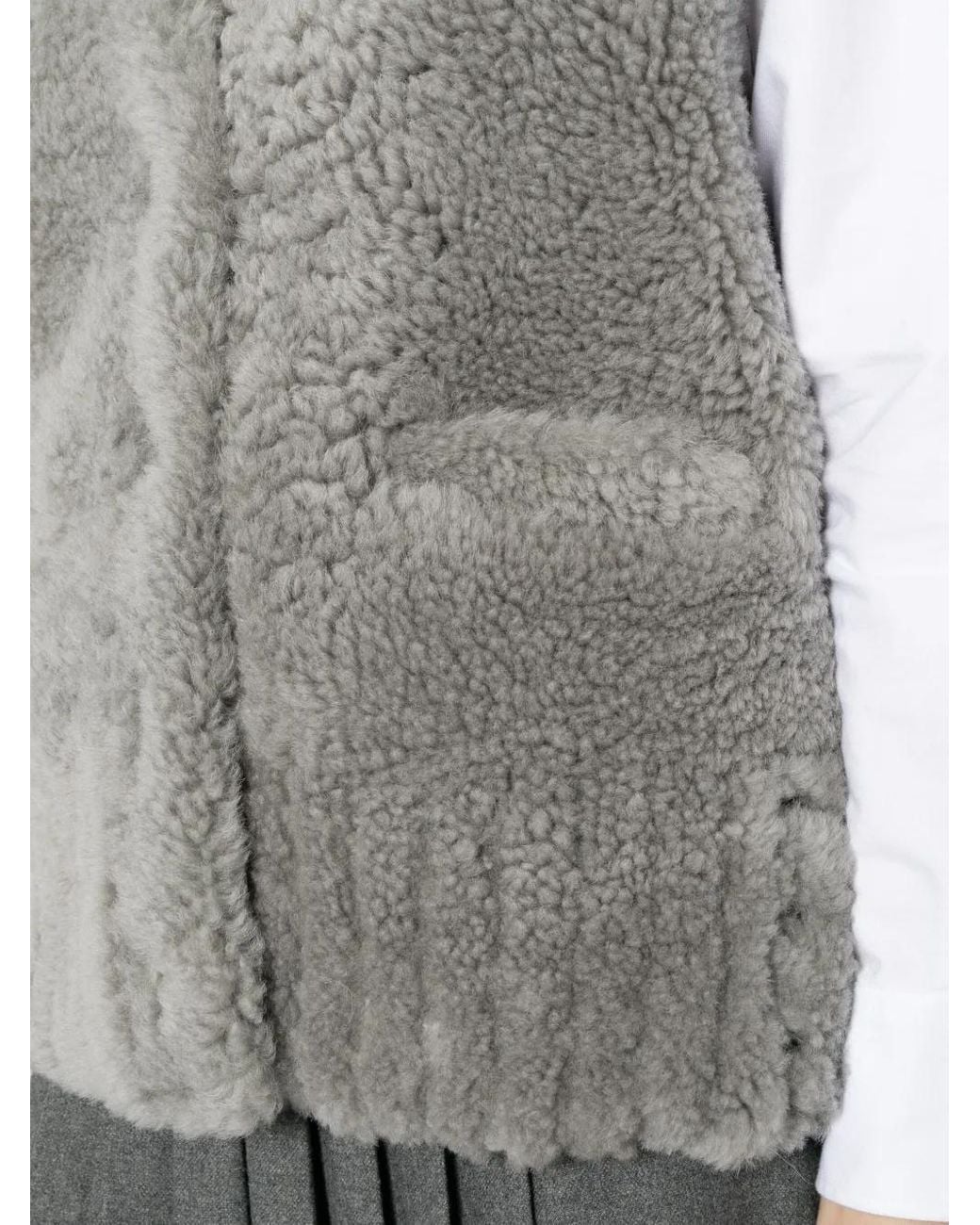 Thom Browne Gray V-Neck Shearling Gilet