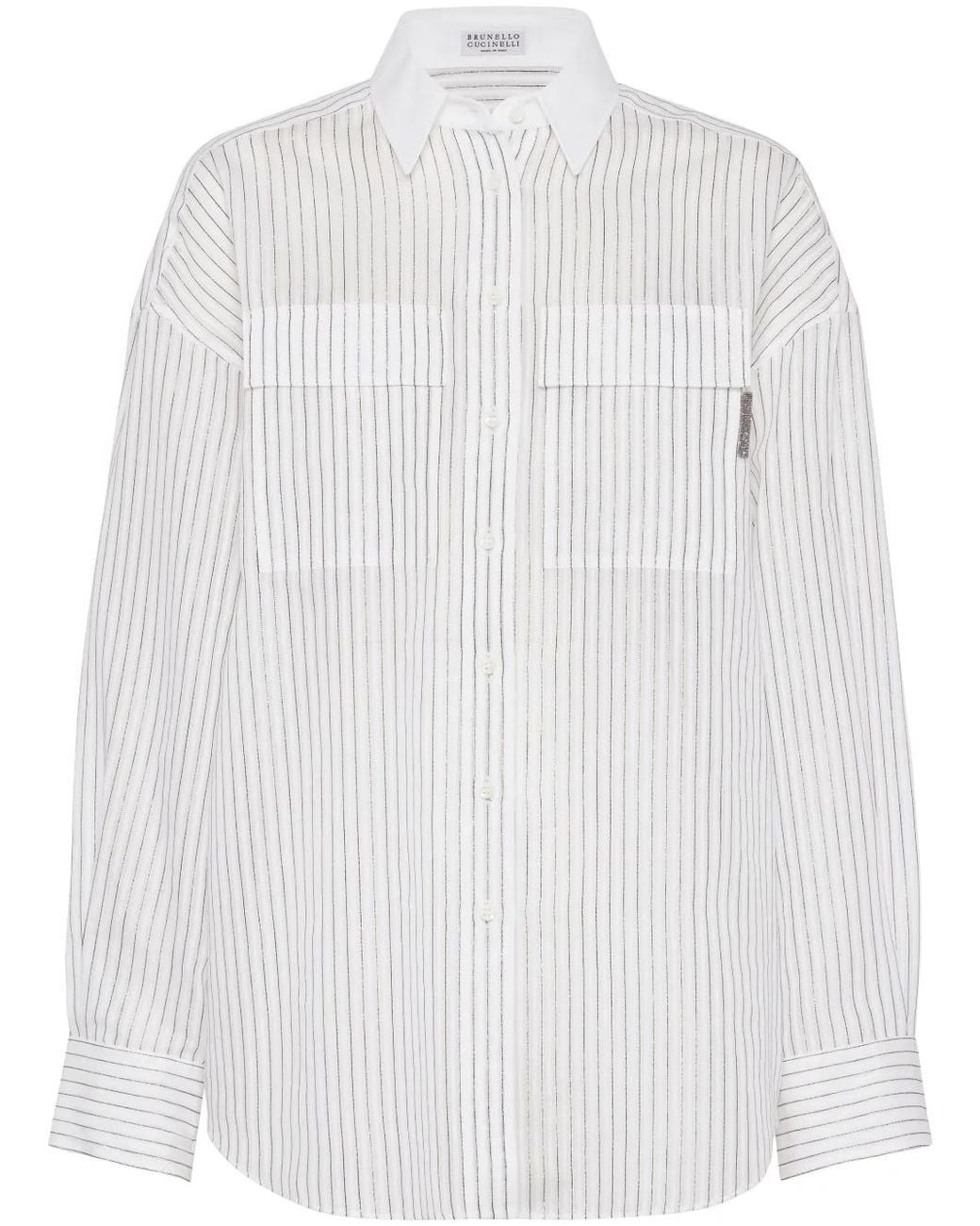 Brunello Cucinelli White Striped Long-Sleeve Shirt