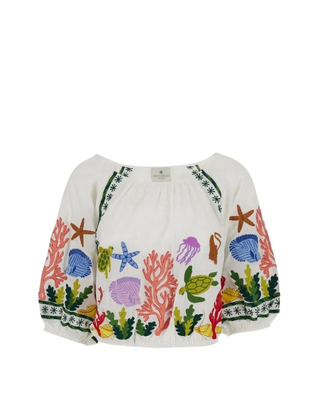 BENARAS BY CITRUS White Embroidered Cropped Top