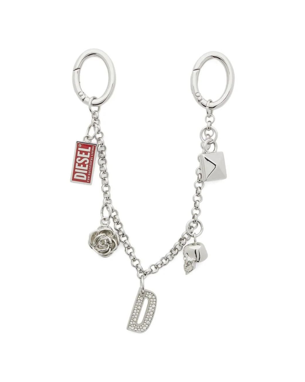 DIESEL White Metal Chain Charm With Iconic Pendants