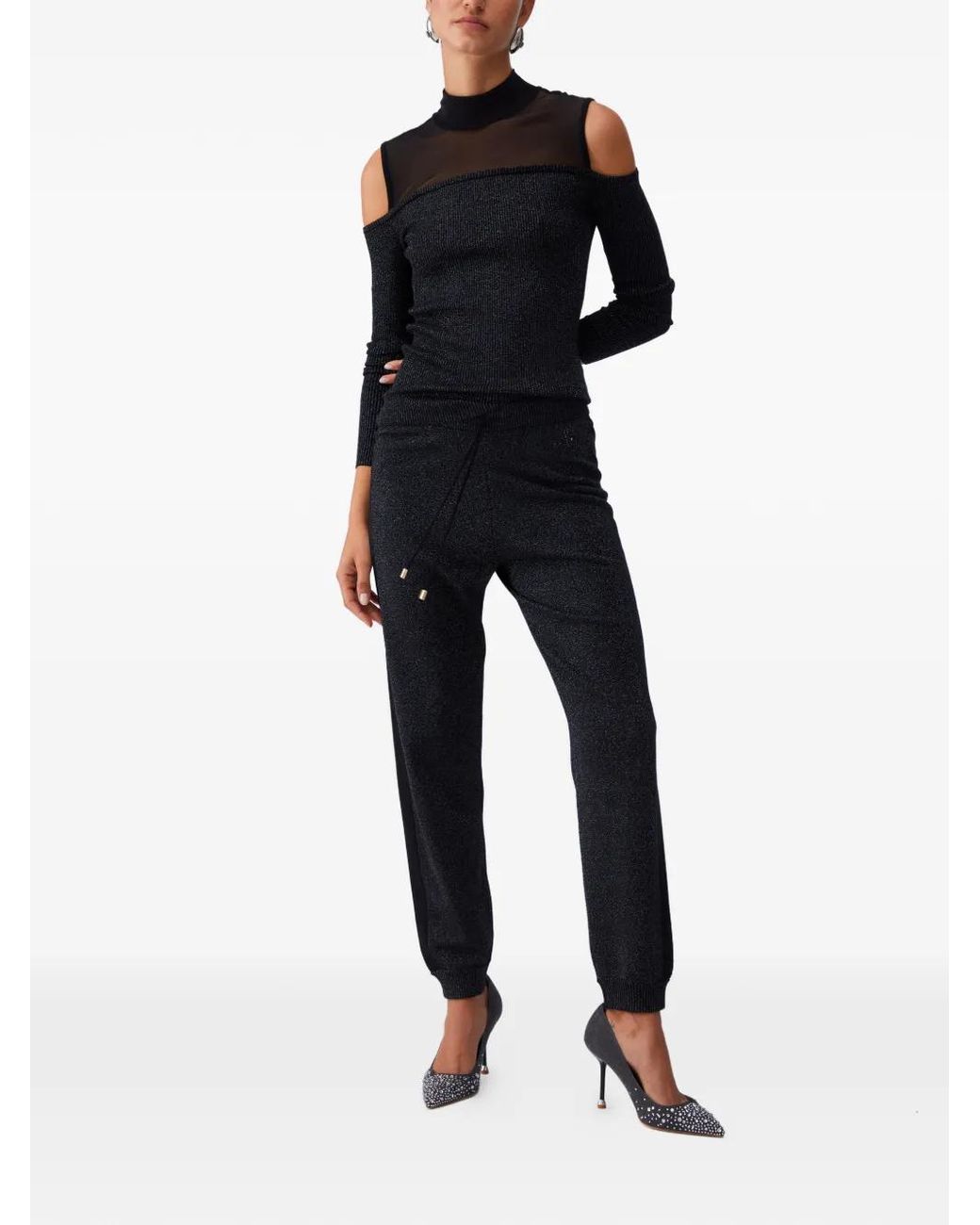 Liu Jo Black T-Shirt À Épaules Dénudées Et Empiècement En Résille