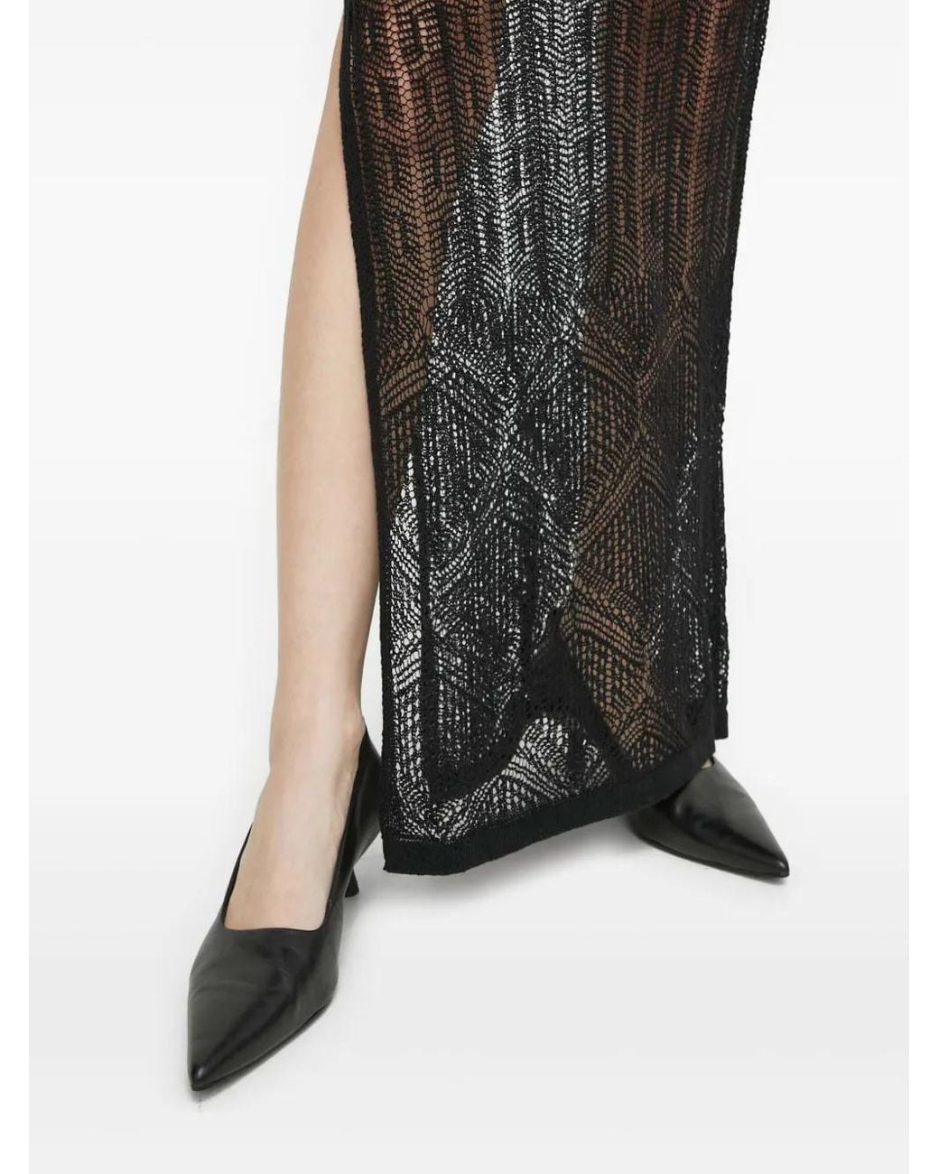 Herskind Black Open-Work Slit Maxi Skirt