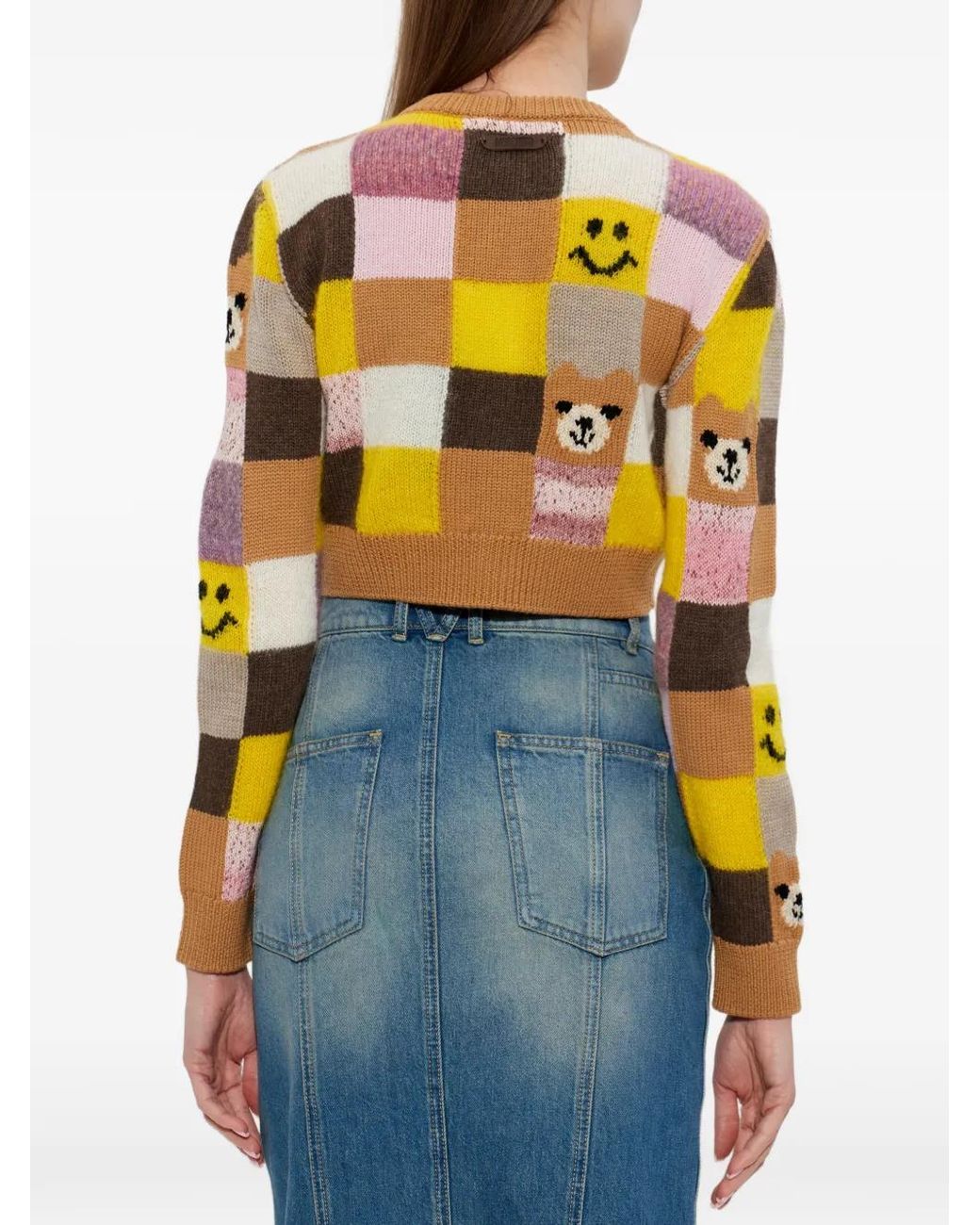 Moschino Yellow Patchwork-Pattern Cardigan