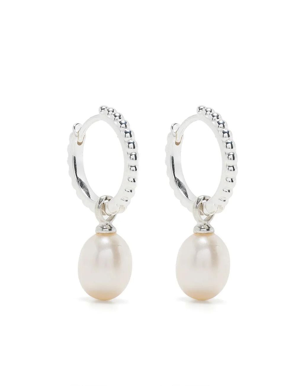Dower & Hall White Timeless Oval Pearl Charm Hoops