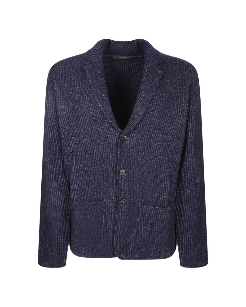 Zanone Blue Ribbed-Knit Shawl-Collar Cardigan for men
