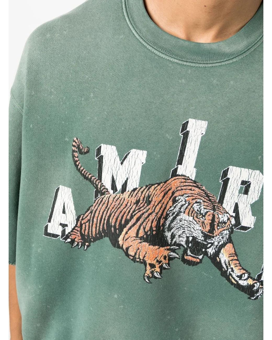 Amiri Green Vintage Ss Tiger-Print Short-Sleeve Sweatshirt for men