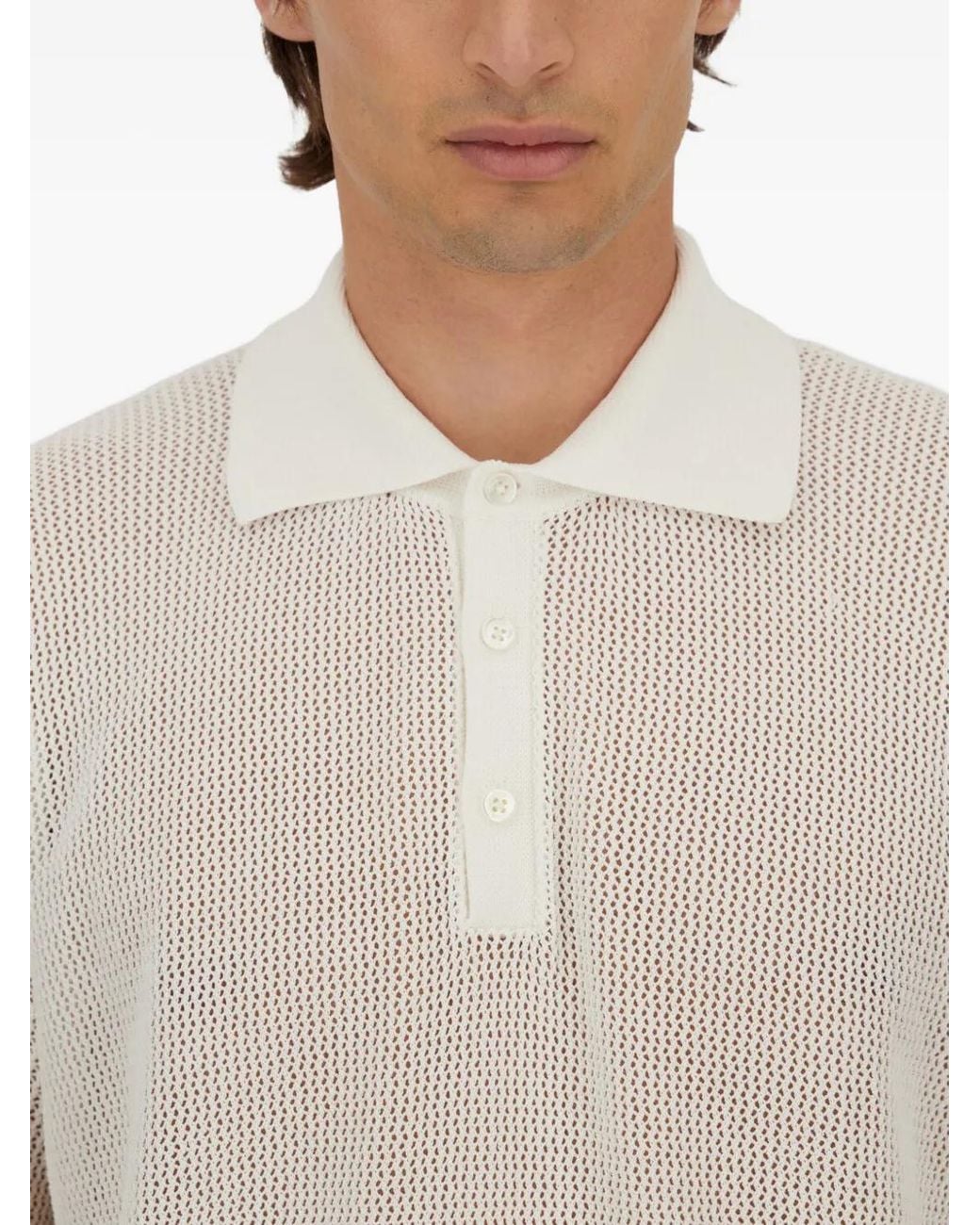 Herno White Open-Knit Polo Shirt for men