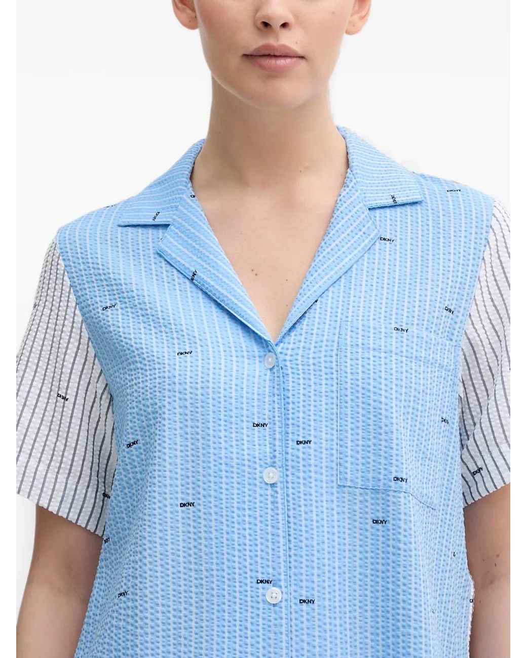 DKNY Blue Pyjama À Logo Imprimé En Seersucker