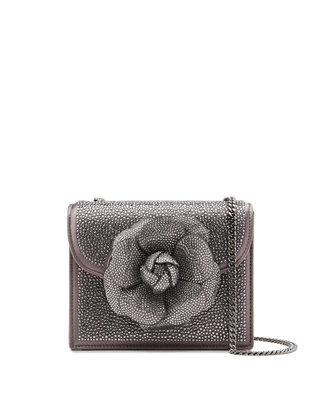 Oscar de la Renta Gray Tro Crystal-Embellished Mini Bag