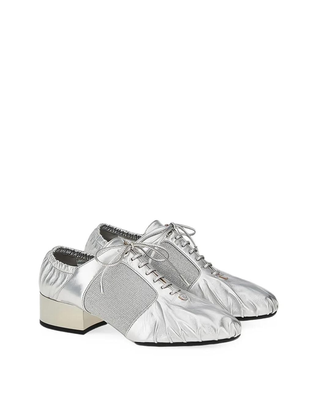 Ferragamo White Lace-Up Metallic-Finish Leather Oxford Shoes