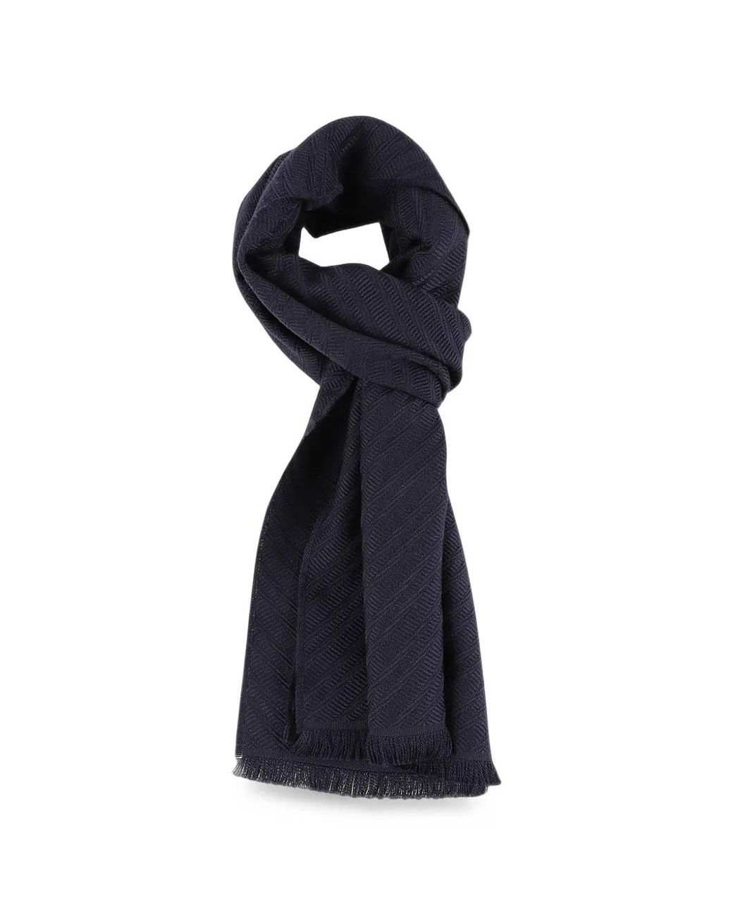 Emporio Armani Blue Écharpe Frangée En Maille À Chevrons for men