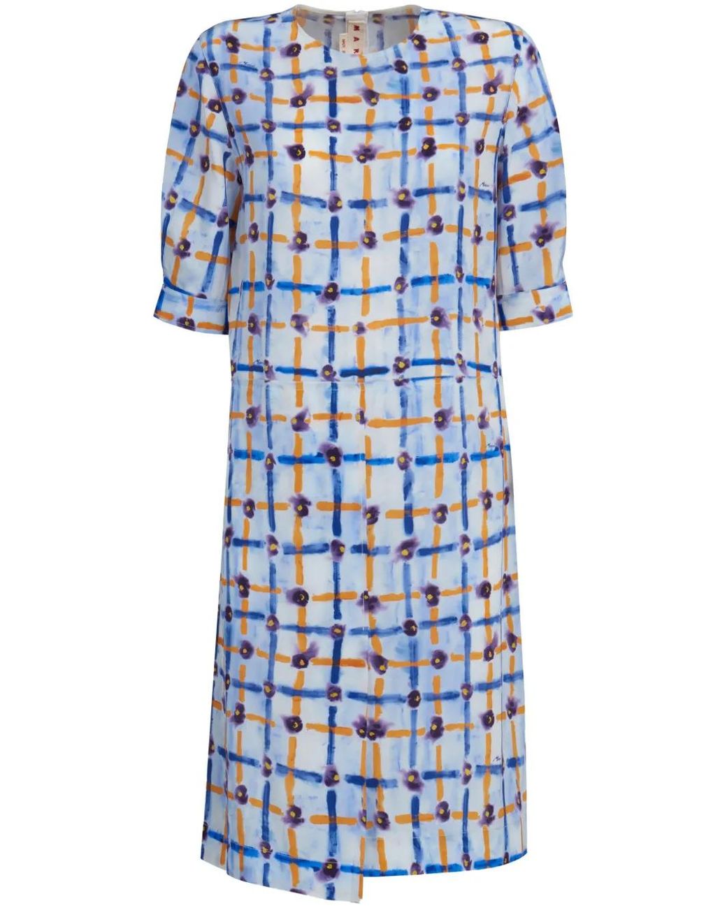 Marni Blue Floral-Print Asymmetric Midi Dress