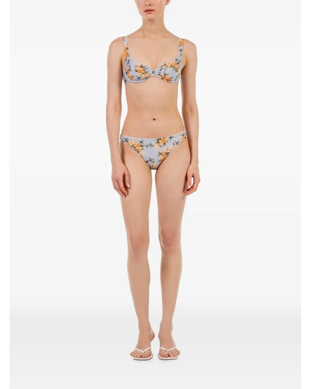 Agua Bendita Blue Hacienda Valle Floral-Embroidered Bikini Top