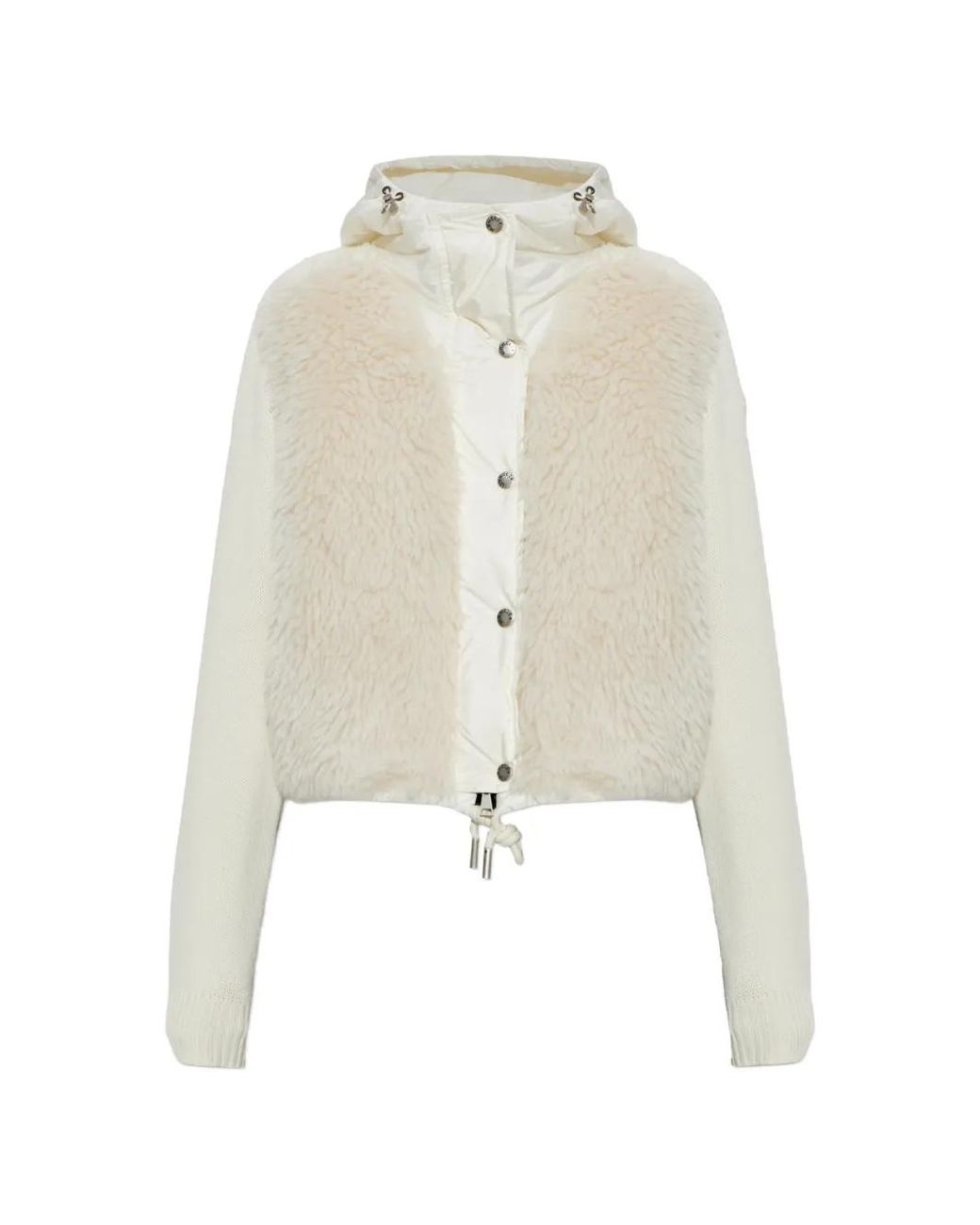 Moncler White Quilted Shearling-Panel Cardigan